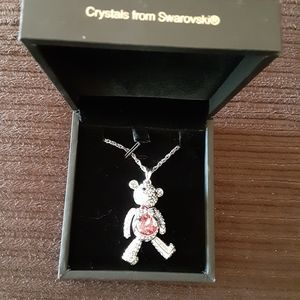 Silver Bear necklace covered with Swarovski crystals!  And a pink tummy crystal!